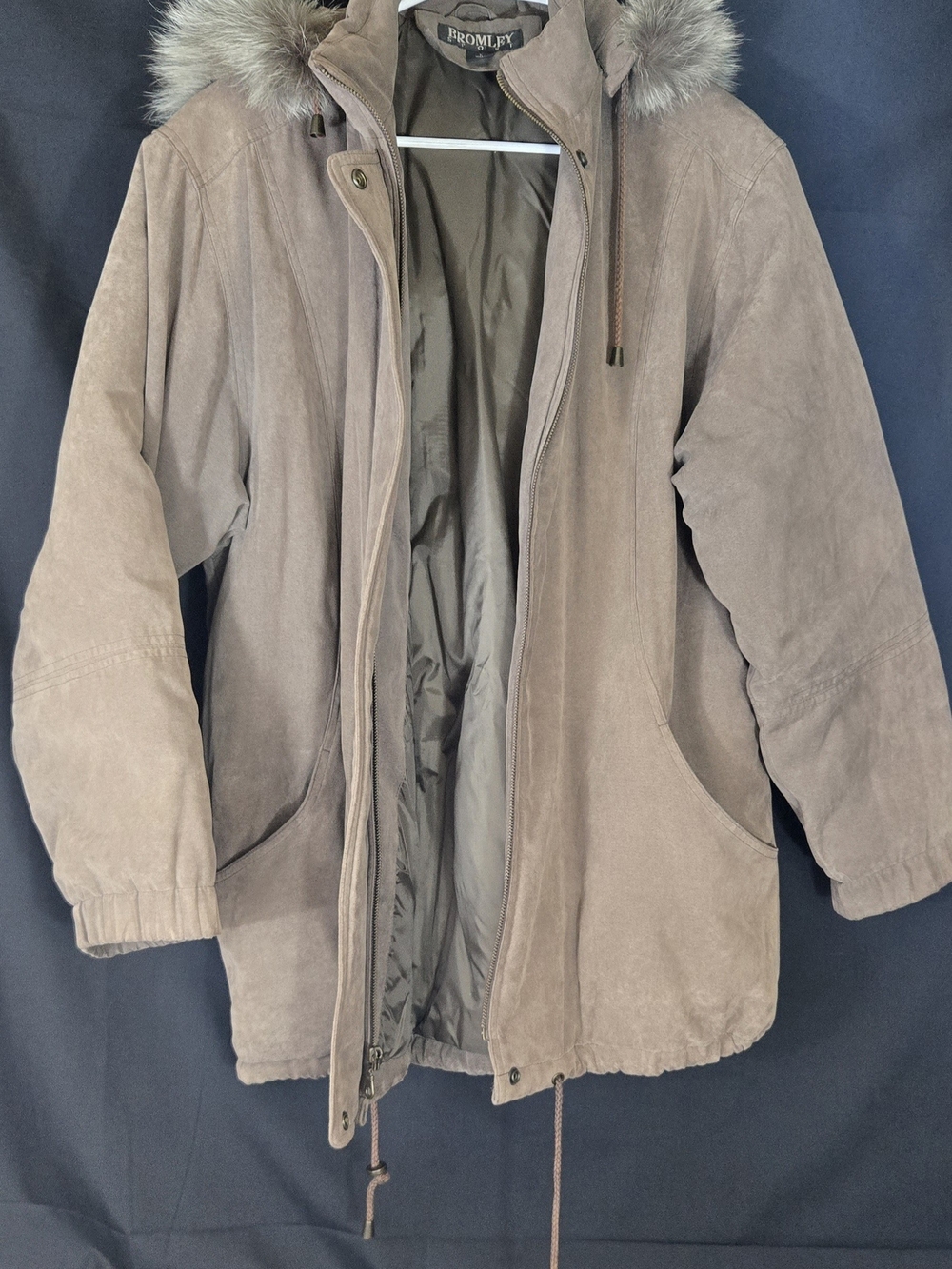 Bromley Taupe Hooded Suede Puffer Coat